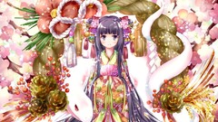 Flowers snakes kimono fans long hair anime girls hair ornaments 