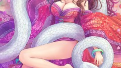 Flowers snakes legs long hair anime girls blue eyes lying down 