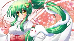 Flowers snakes long hair anime girls shin yellow eyes ponytails 