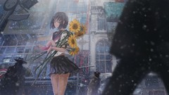 Flowers snow Anime cities anime girls school uniforms seifuku 