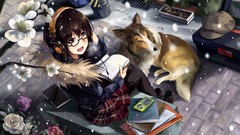 Flowers snow Books headphones Dogs Anime skirts anime girls