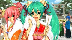 Flowers snow kimono blue hair pink hair long hair anime girls 