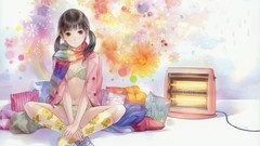 Flowers socks anime girls lingerie panties twintails artwork