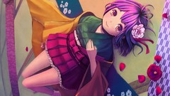 Flowers socks red eyes Ribbons floor short hair flower petals 