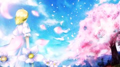 Flowers spring Anime dress artist silhouettes short hair cherry 