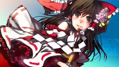 Flowers staff red eyes bows long hair brunettes blossoms 