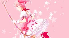 Flowers Stars Anime dress artist gloves blush pink hair pink 