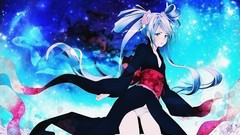 Flowers Stars dress Ribbons blush blue hair long hair anime 