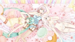 Flowers stockings long hair anime girls blue eyes hatsune miku 