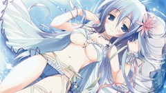 Flowers string long hair anime girls blue eyes cleavage 