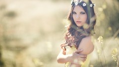 Flowers summer woman brunettes