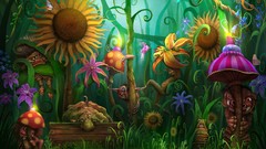 Flowers Sunflowers Plants toadstool creatures fantasy art 