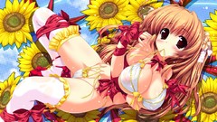 Flowers Sunflowers red eyes Ribbons bows blondes blush long 