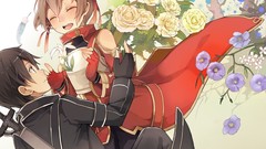 Flowers Swords brunettes short hair black hair kirigaya kazuto 