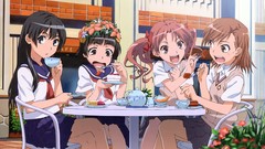 Flowers tea chairs food plates Tables Sweets red eyes sitting 