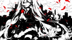 Flowers tears skirts cities long hair anime girls crying 