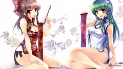 Flowers text calligraphy Brushes sitting red dress bows legs 