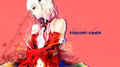 Flowers text pink navel white hair gloves Ribbons red dress 