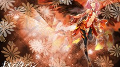 Flowers text running red eyes gloves Ribbons pink hair long 