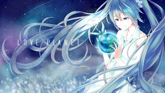 Flowers text tie Earth planets long hair blue eyes hatsune miku 