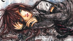 Flowers text tie shirts long hair anime girls green eyes 