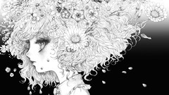 Flowers text white Profile monochrome flower petals touhou 