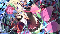 Flowers tie blondes skirts long hair anime girls purple eyes