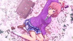 Flowers tie skirts blush pink hair anime girls school uniforms 