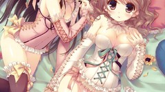 Flowers Toys Anime Ribbons stockings pillows blush long hair 
