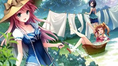 Flowers Trees Anime hats red eyes blondes pink hair long hair 