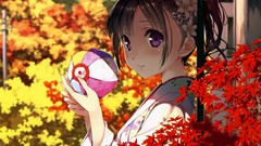 Flowers Trees balls dress Umbrellas kimono buildings outdoors 