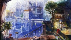 Flowers Trees Books anime girls cityscapes fantasy art