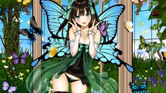 Flowers Trees Butterflies wings Plants Anime pink flowers 