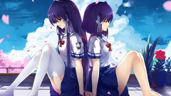 Flowers Trees clouds Plants Anime tears Cards pot Clannad 