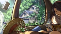 Flowers Trees hats houses anime girls brunettes