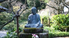 Flowers Trees meditation Garden statues Buddha sitting buddhism