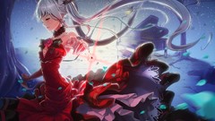 Flowers Trees night Stars roses blood piano dress collar red 