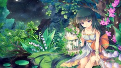 Flowers Trees night water Stars Butterflies moon Plants Anime 