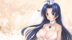 Flowers Trees red eyes gloves blush blue hair long hair anime 