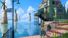 Flowers Trees water clouds windmills stairs buildings bows 