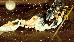 Flowers Trees water dark moon weapons Anime Swords long hair 