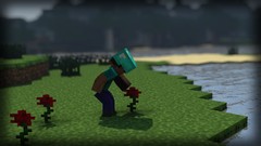 Flowers Trees water minecraft steve skies forests tapeta