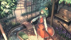 Flowers Trees water Sunflowers Books Plants bench Garden dress 