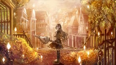 Flowers Trees weapons buildings skirts smiling long hair gray 