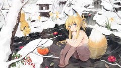 Flowers Trees winter Animals water Berries bathing waterfalls 