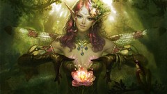 Flowers Trees woman elves forests fantasy art
