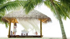 Flowers Trees woman palm trees