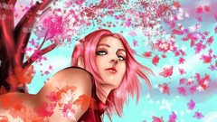 Flowers Trees woman pink hair green eyes haruno sakura naruto 
