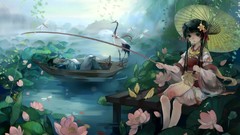 Flowers Umbrellas anime girls Japanese clothes