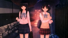 Flowers Umbrellas Bags school uniforms short hair black hair